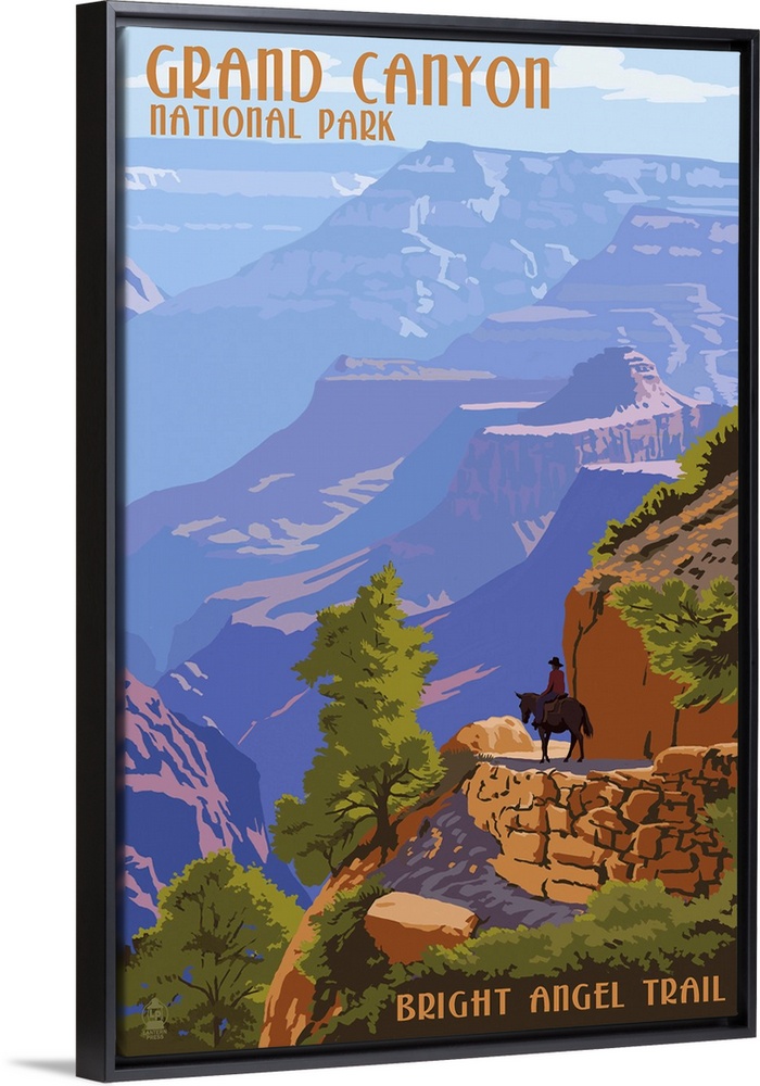 Retro stylized art poster of a hazy view of a massive canyon.