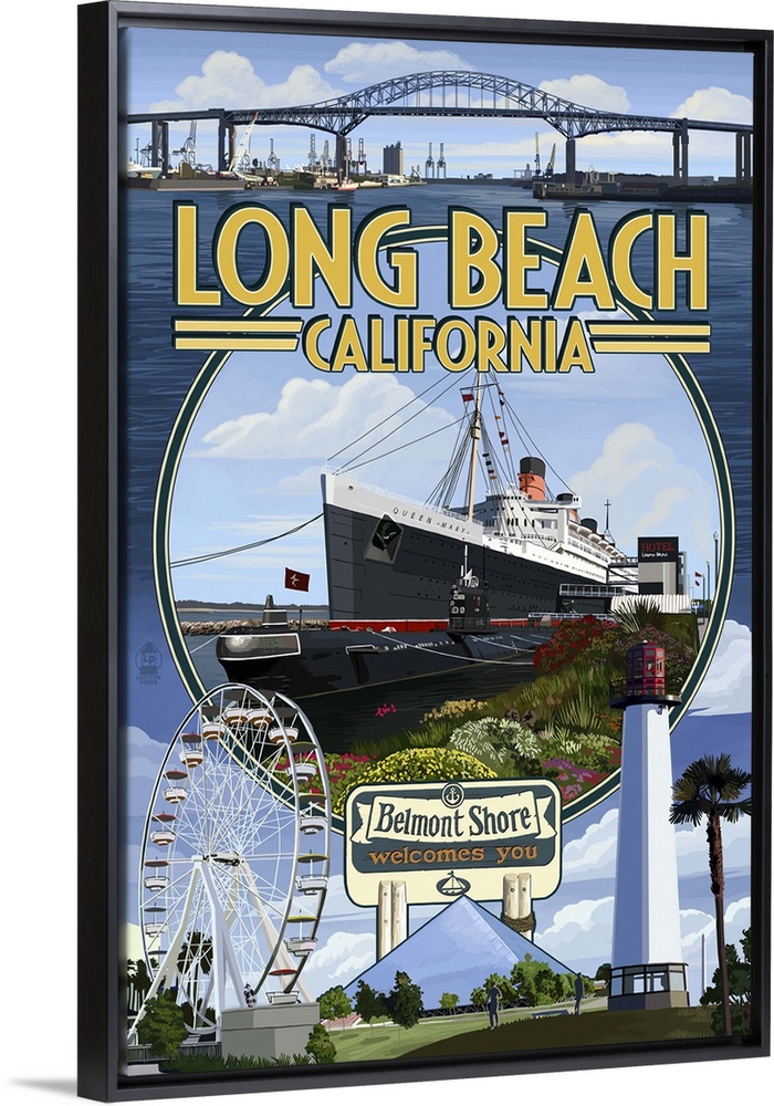 Long Beach, California - Montage: Retro Travel Poster