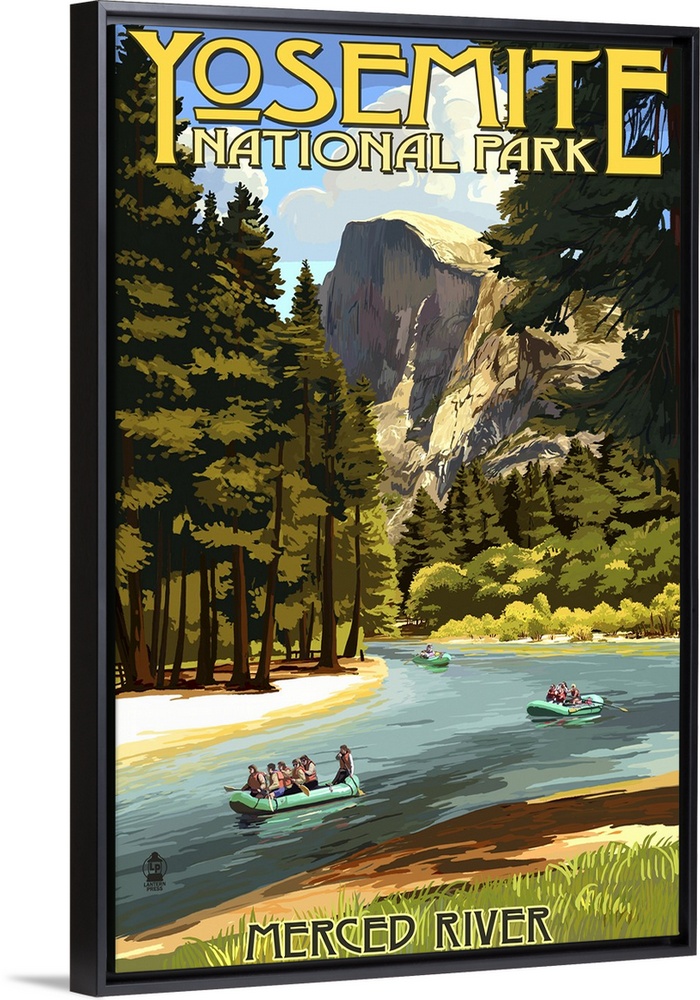 Merced River Rafting - Yosemite National Park, California: Retro Travel Poster