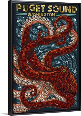 Puget Sound, Washington - Octopus Mosaic: Retro Travel Poster