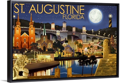 St. Augustine, Florida - Night Scene: Retro Travel Poster