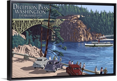 Whidbey Island, Washington - Deception Pass Bridge: Retro Travel Poster