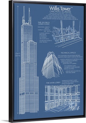 Willis Tower Blue Print - Chicago, IL: Retro Travel Poster