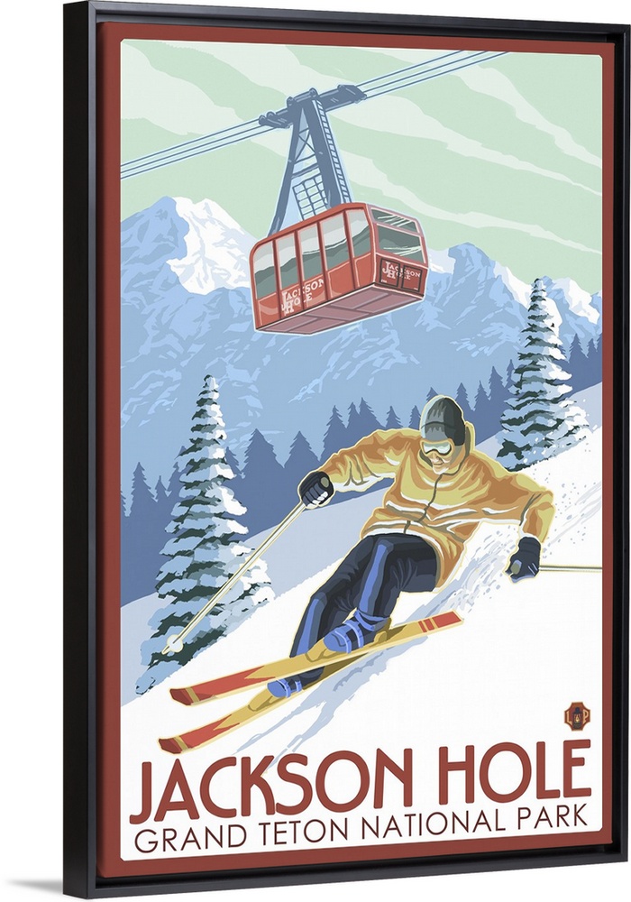 Wyoming - Jackson Hole Grand Teton Skiing: Retro Travel Poster