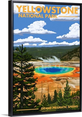 Yellowstone National Park - Grand Prismatic Spring: Retro Travel Poster