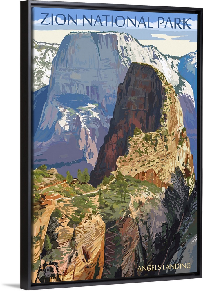 Zion National Park - Angels Landing: Retro Travel Poster