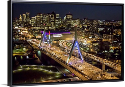 Boston At Night, Massachusetts - Aerial Photograph