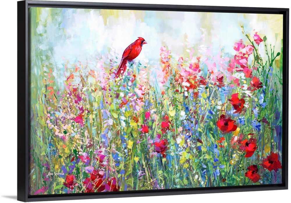 Cardinal among the wildflowers