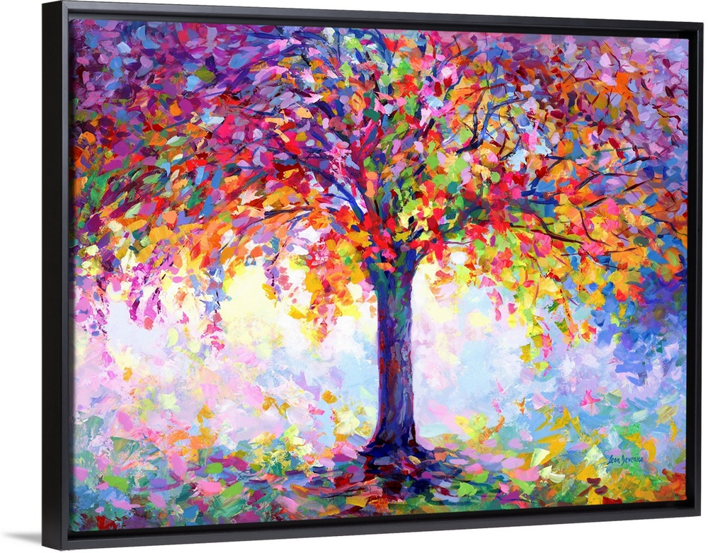 Contemporary painting of a colorful tree.