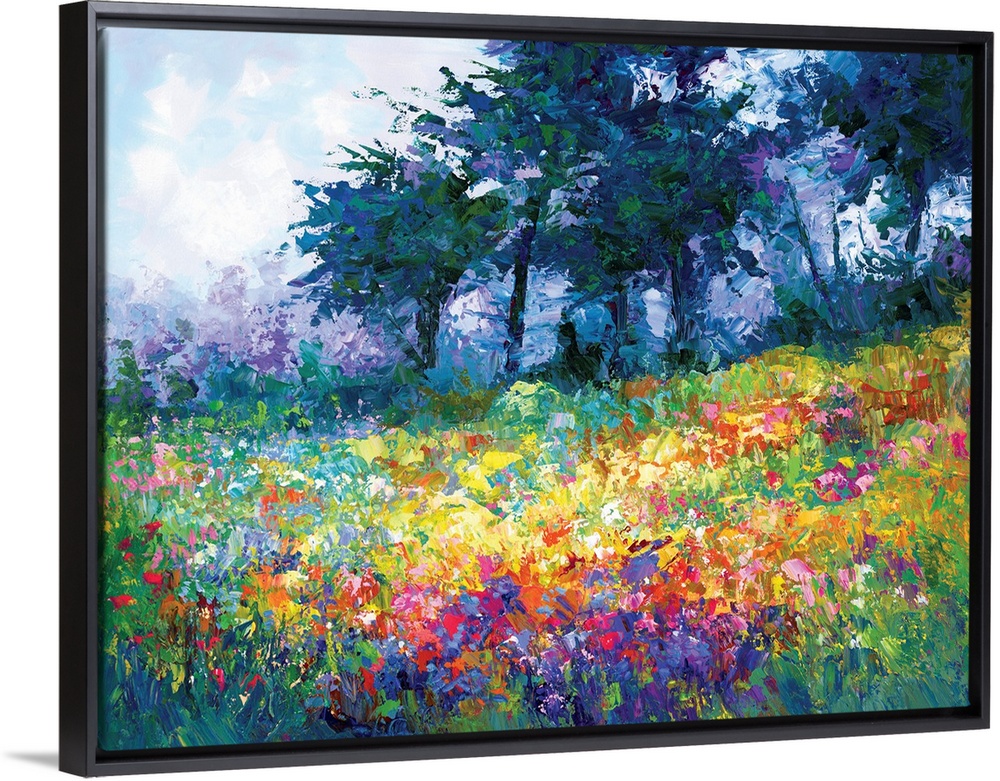 Contemporary landscape painting of wildflowers in bloom in the style of abstract impressionism. The vibrant brush strokes ...