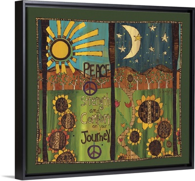 Peace Strength And Comfort On Your Journeysunflowers In Day And Night Scene With Saying