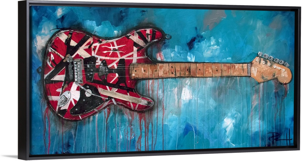 Painting of a red electric guitar.