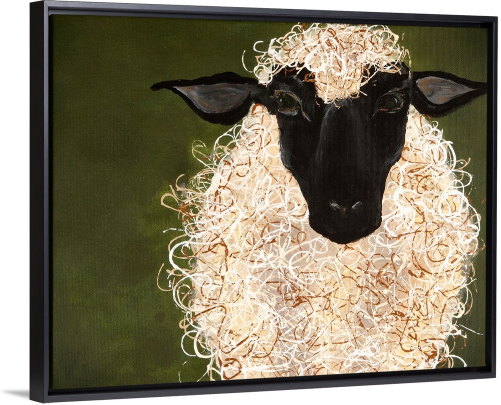 Painting of a sheep with curly wool.