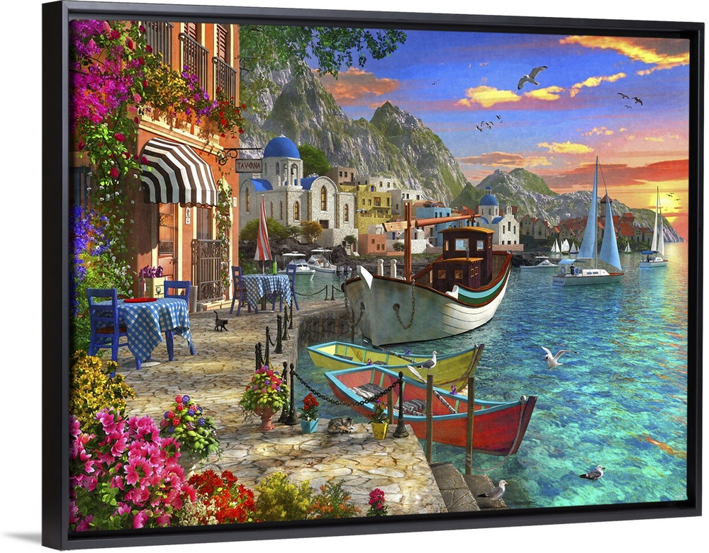 A sunset at a Taverna by the sea.