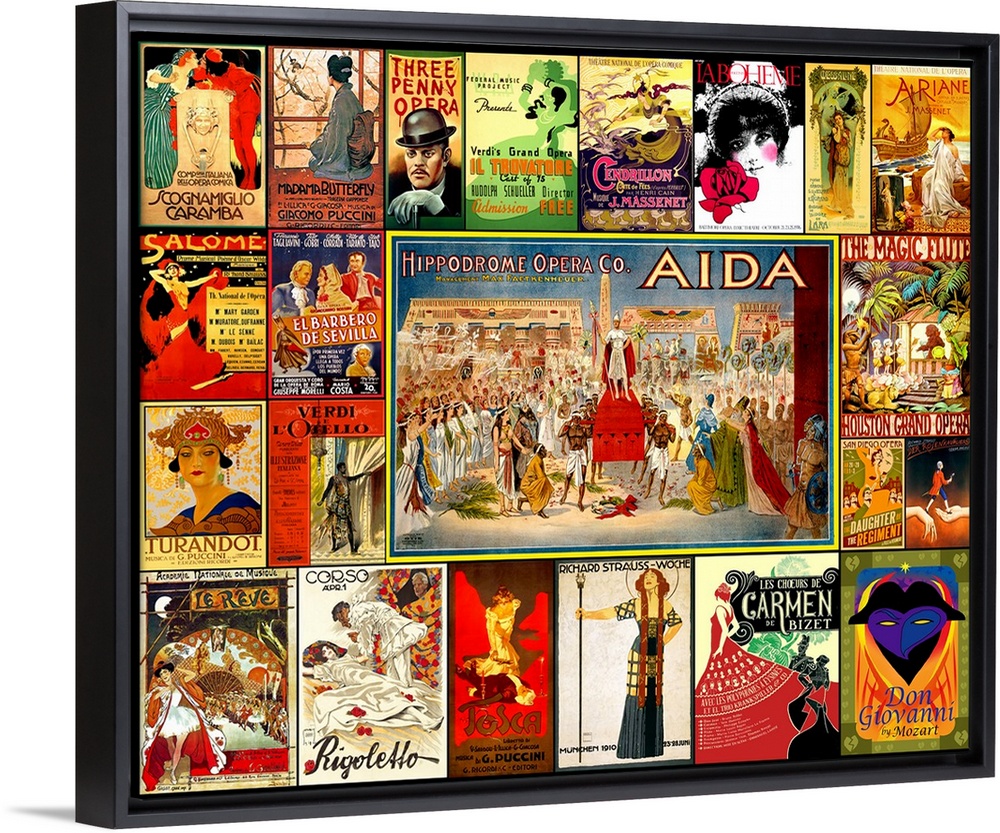 A mosaic collage of vintage Opera and theater posters.
