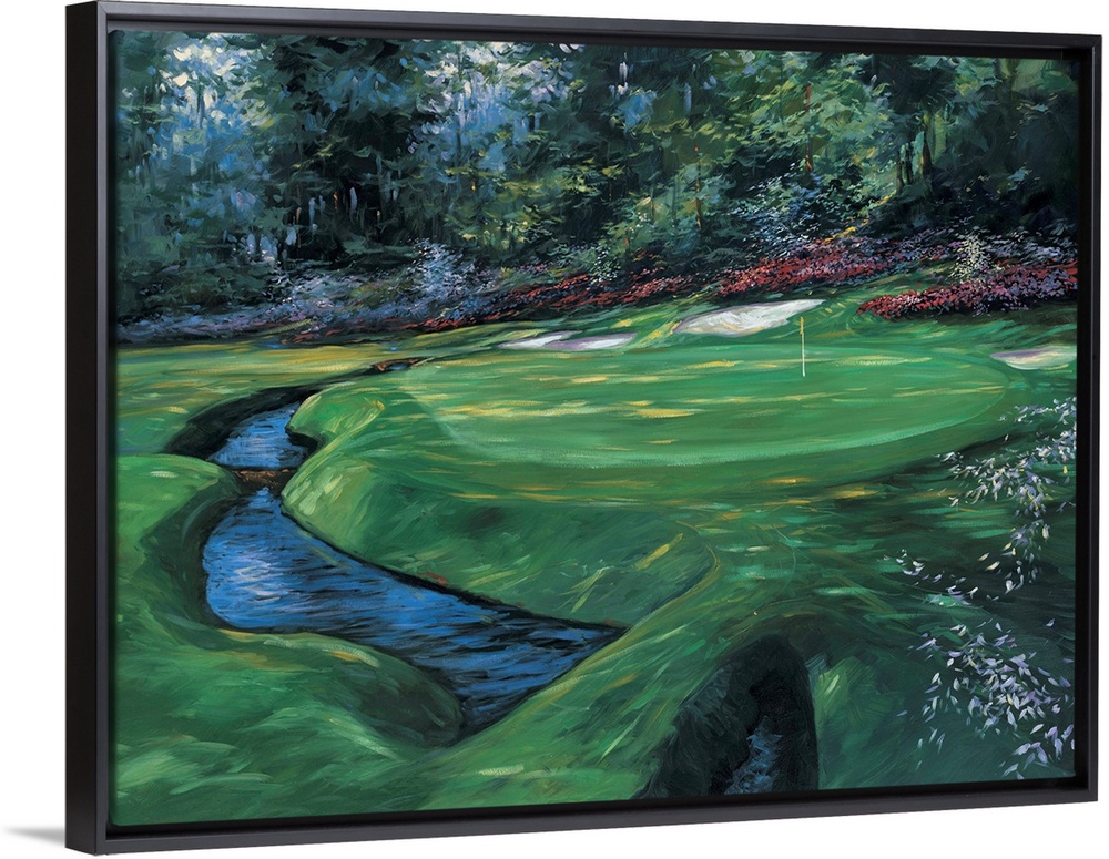 A traditional style painting of the thirteenth green of Augusta National Golf Club in Georgia, home of the Masters Golf To...
