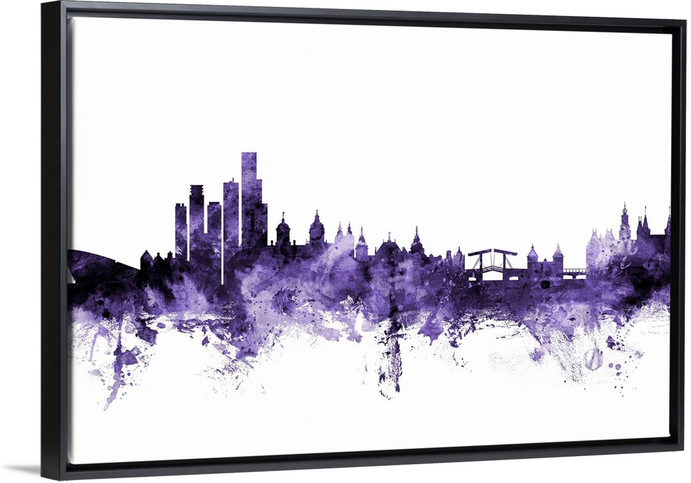 Watercolor art print of the skyline of Amsterdam, The Netherlands