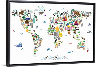 Animal Map of the World for children, White
