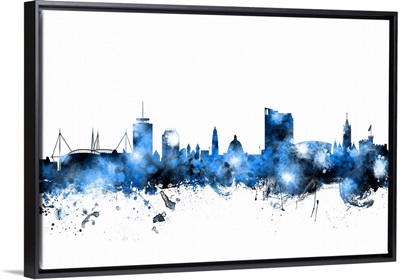 Cardiff Wales Skyline, Blue on White