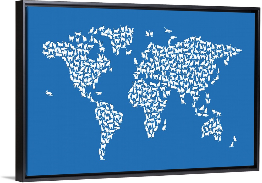 A map of the world made from silhouettes of cats.