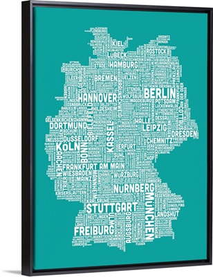 German Cities Text Map, Turquoise