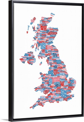 Great Britain UK City Text Map, White Background