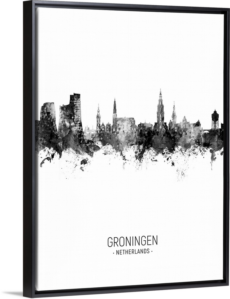 Watercolor art print of the skyline of Groningen, The Netherlands