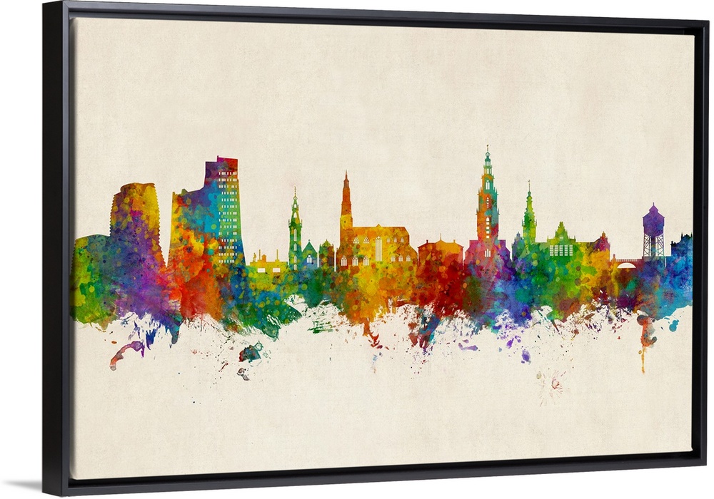 Watercolor art print of the skyline of Groningen, The Netherlands