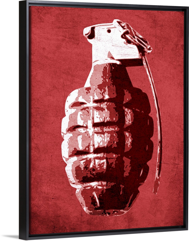 Pineapple Hand Grenade on Red, WWII (WW2), Pop Art