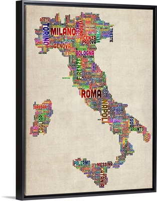 Italian Cities Text Map, Multicolor on Parchment