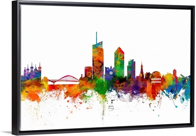 Lyon France Skyline, Multicolor on White