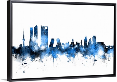 Madrid Spain Skyline, Blue on White