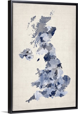 Map of United Kingdom in watercolor, blue