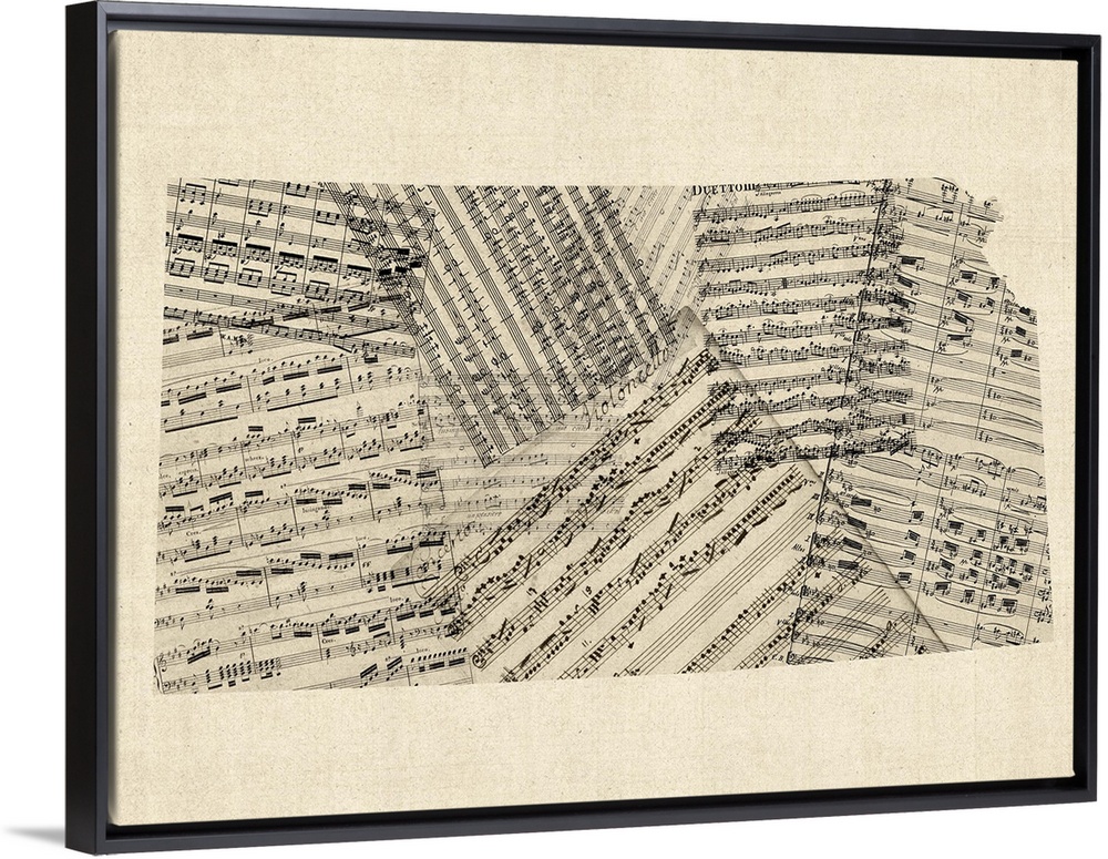 A map of Kansas made from a collage of old and vintage sheet music on an antique style background.