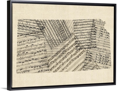 Old Sheet Music Map of Kansas