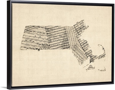 Old Sheet Music Map of Massachusetts