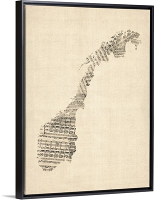 Old Sheet Music Map of Norway
