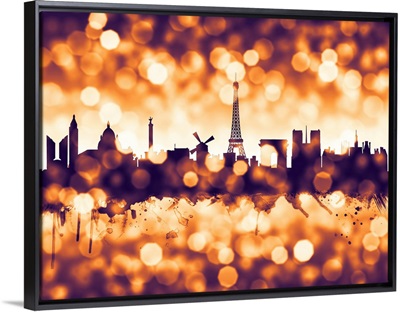 Paris France Skyline, Orange Bokeh
