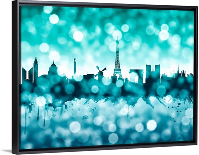 Paris France Skyline, Teal Bokeh