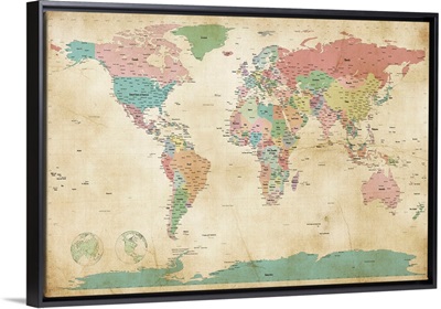 Political Map of the World Map, Antique