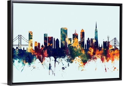 San Francisco City Skyline on Light Blue