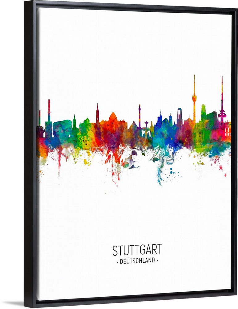 Watercolor art print of the skyline of Stuttgart, Germany