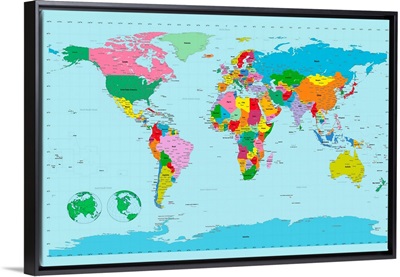 Traditional world map on blue background