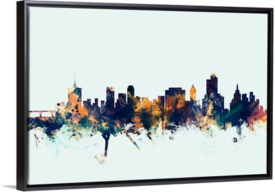Tulsa Oklahoma Skyline on Light Blue