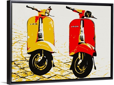 Vespa Scooters on Cobble Street, Pop Art