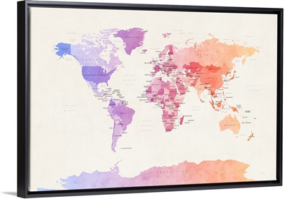 Watercolour Political Map of the World