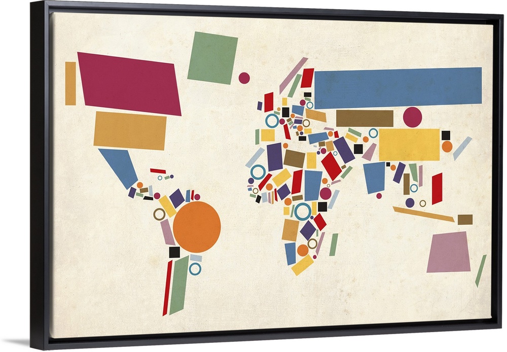 Map of the World Abstract Canvas and Art Print. This map has been done in the style of Russian painter Kazimir Malevich. B...