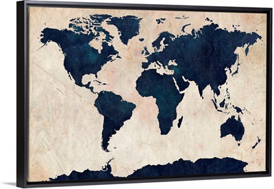 World Map Distressed Navy