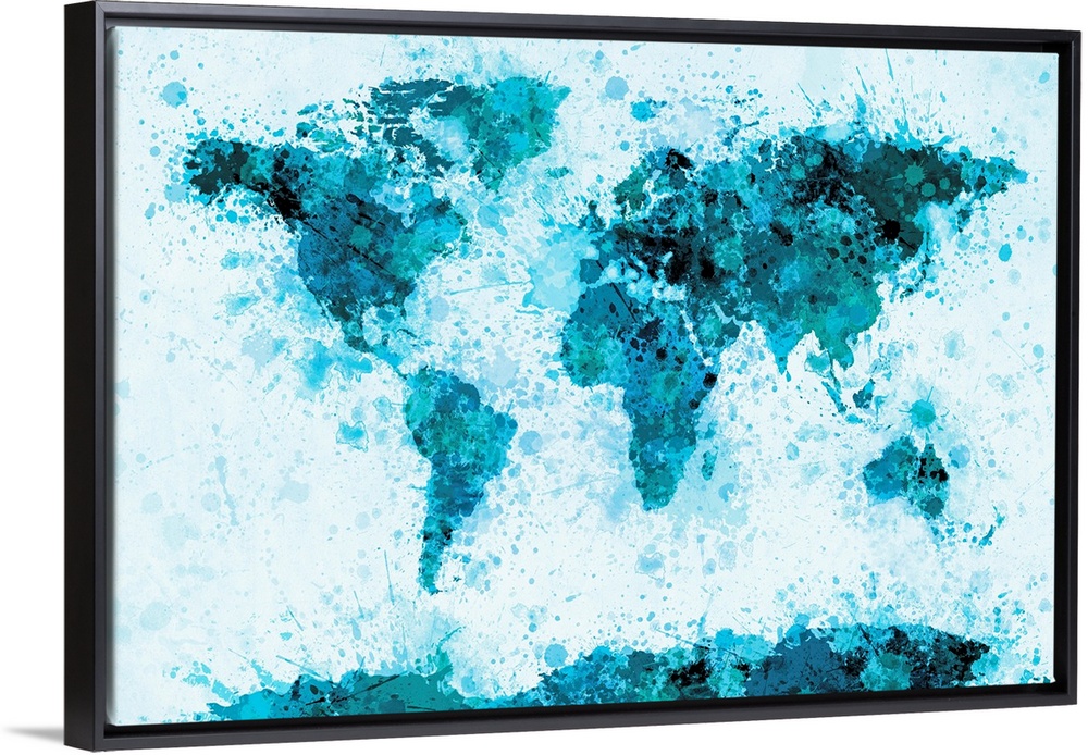 Tonal map of the world made from splatters of paint.