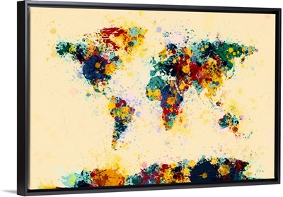 World Map Paint Splashes, Green and Yellow